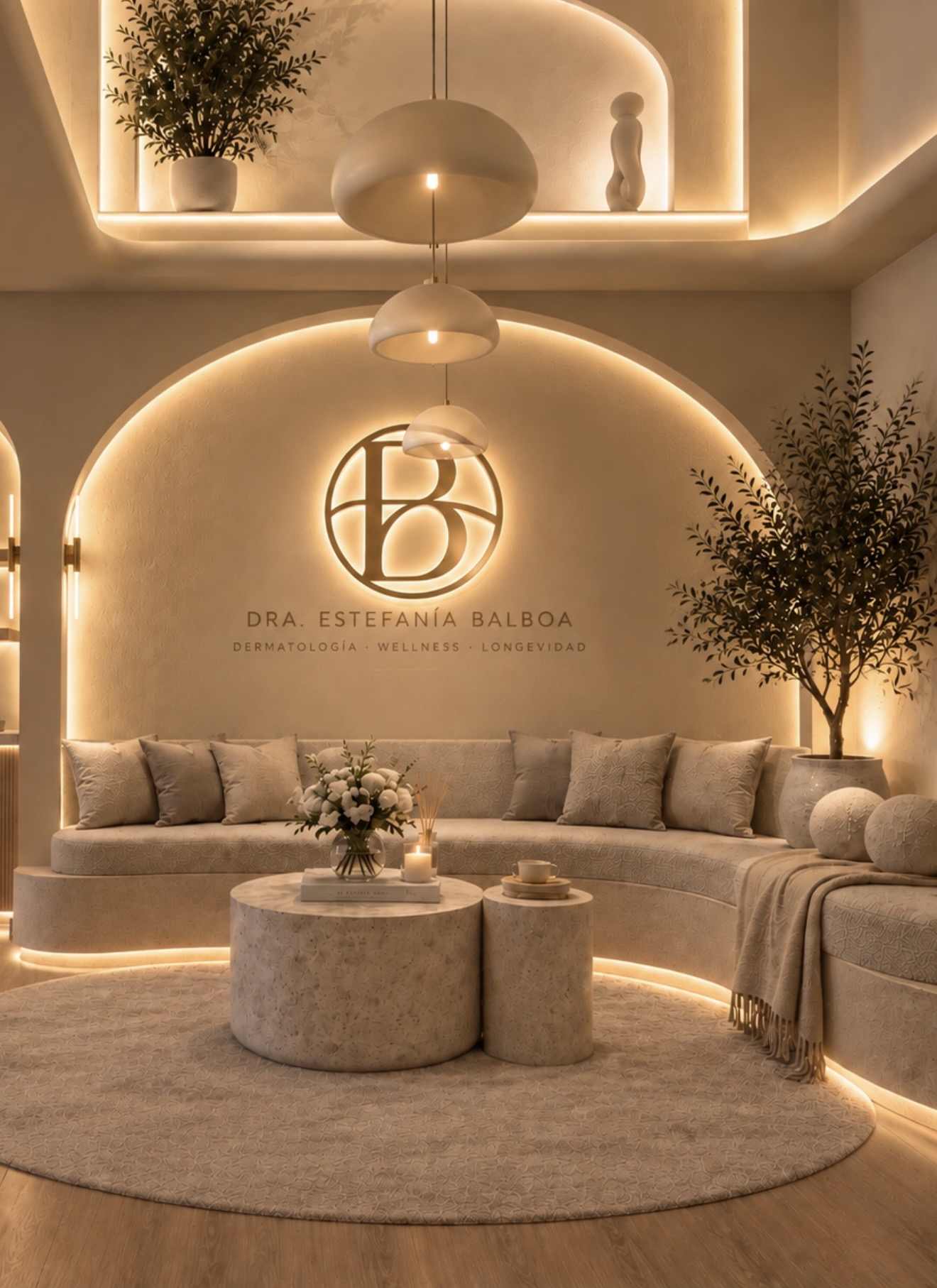 Recepción NALA con balcón interior y luz cálida
