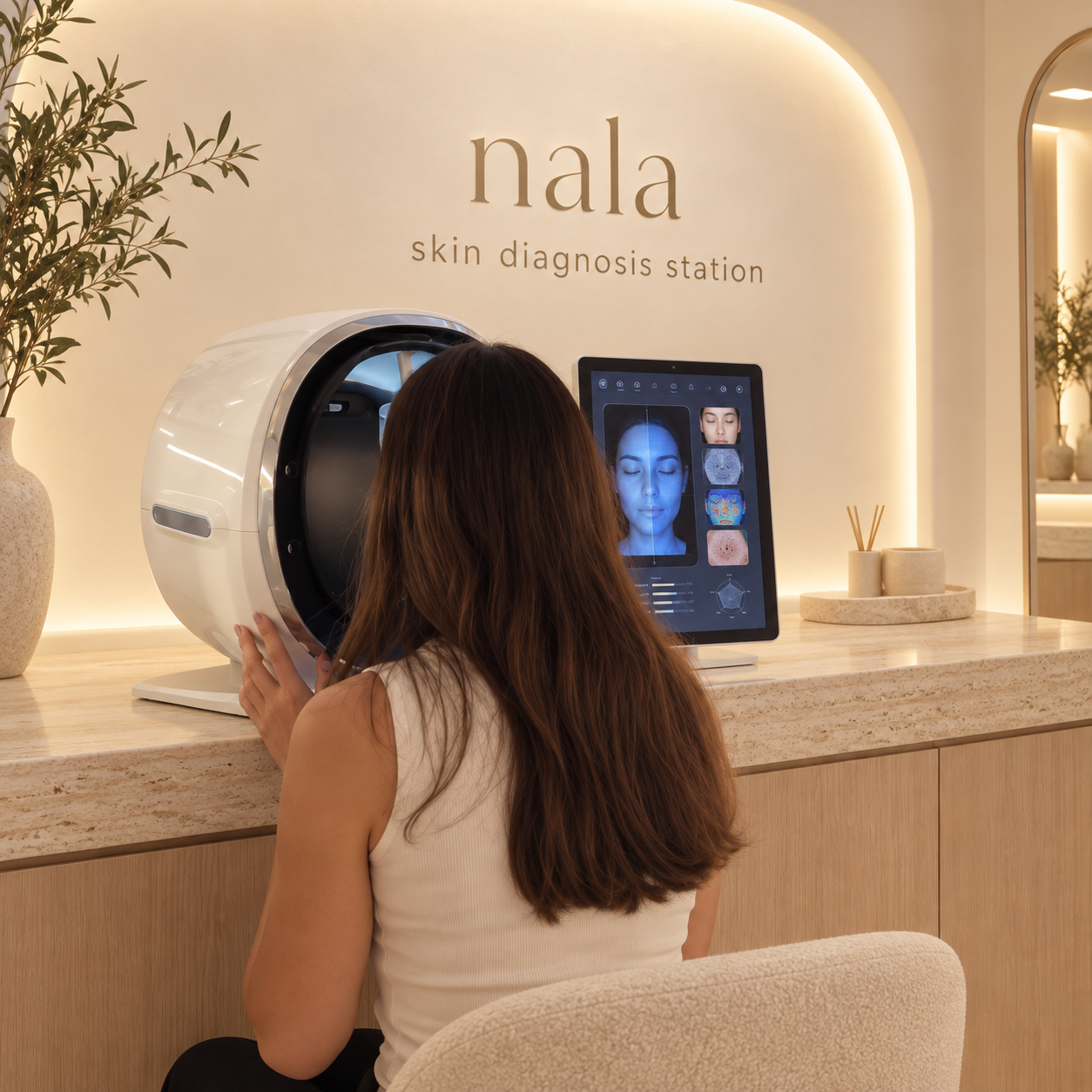 nala skin diagnosis station con escáner facial por inteligencia artificial